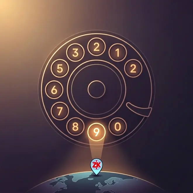 A rotary dial whose digits beam down to a place on Earth